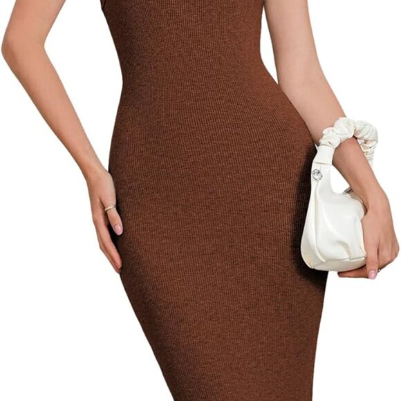 Women's Sleeveless Ribbed Knit Midi Dress Fall Casual Office Wedding Guest - Picture 1 of 6